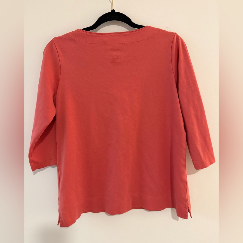 L.L. Bean Women's Supima Cotton 3/4 Sleeve Top in Coral - Picture 2 of 6